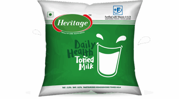 Heritage Daily Health Toned Milk, 500 ml Pouch